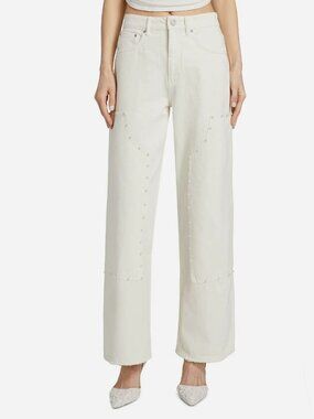 Purple Women's White Pearl Embellished Carpenter Jeans Size 26